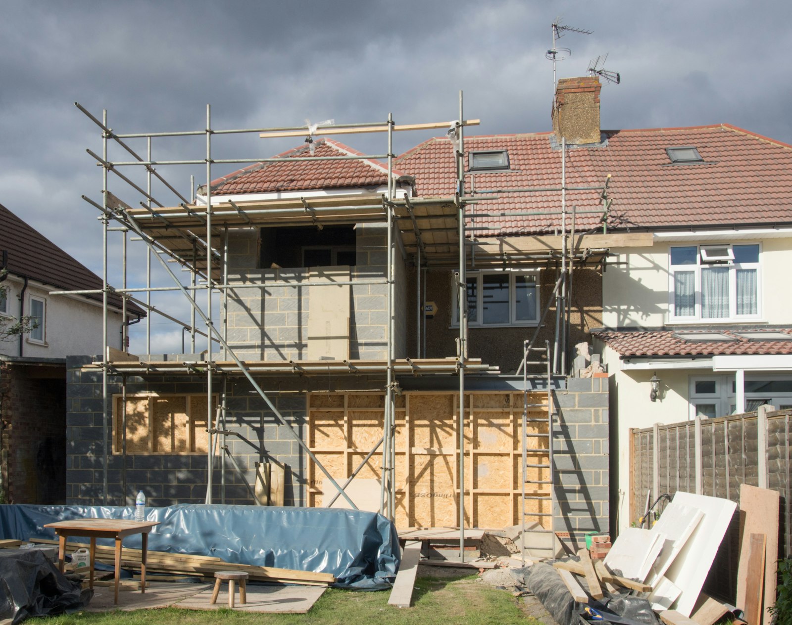 Rear extension build in progress with scaffolding